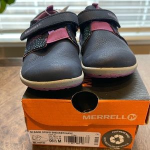 New in box Merrell M-Bare sneakers Navy/purple Toddler 6.5